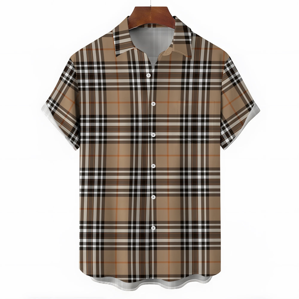 Classic Plaid Print Men's Casual Short Sleeve Shirt 2404001439