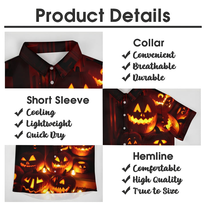 Halloween Ghost Pumpkin Print Casual Short Sleeve Shirt 2408005078