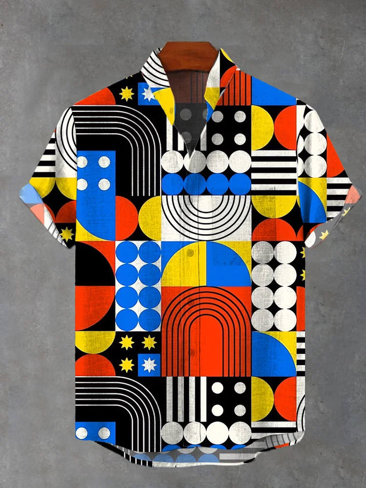 Colorful Classic Geometric Print Short-Sleeved Shirt