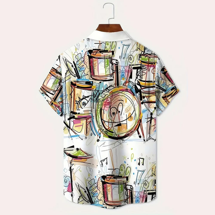 Men's Graffiti Pattern Print Short Sleeve Lapel Shirt