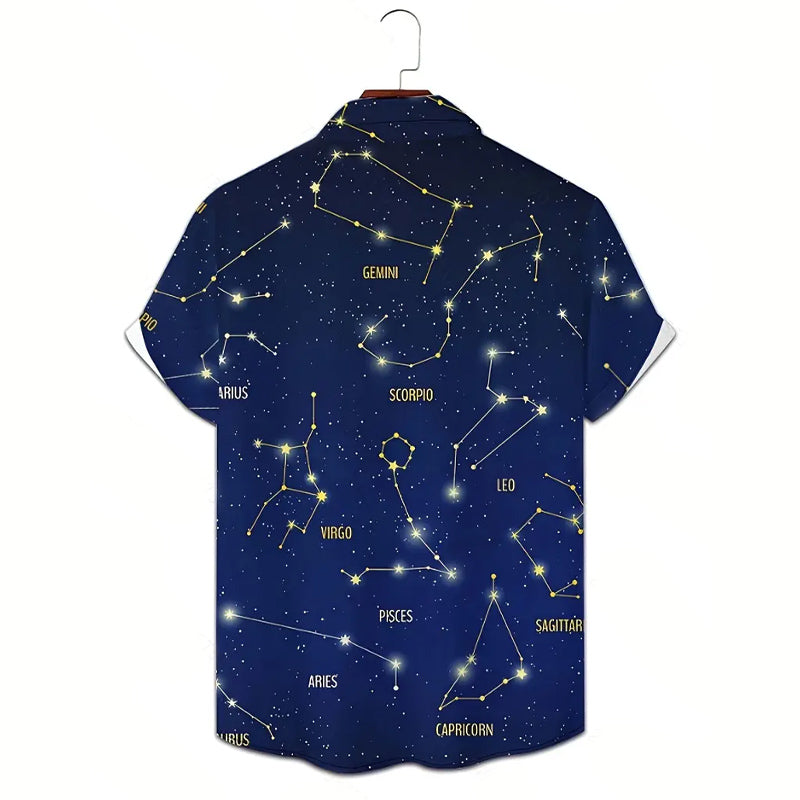 Men's Constellation Geometric Print Button-Up Shirt