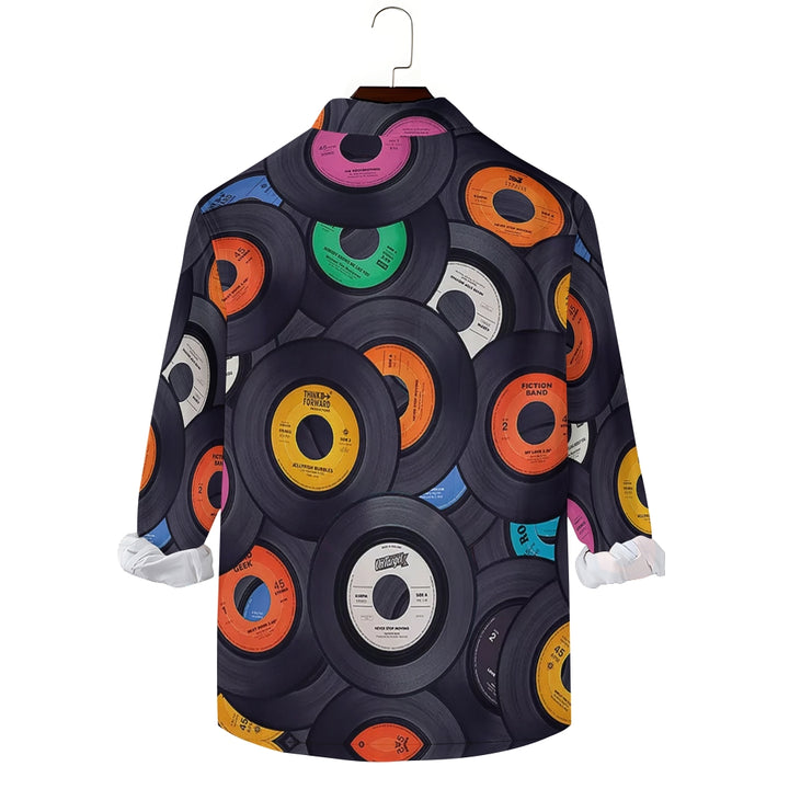 Men's Vinyl Records Casual Printed Long Sleeve Shirt 2402000112