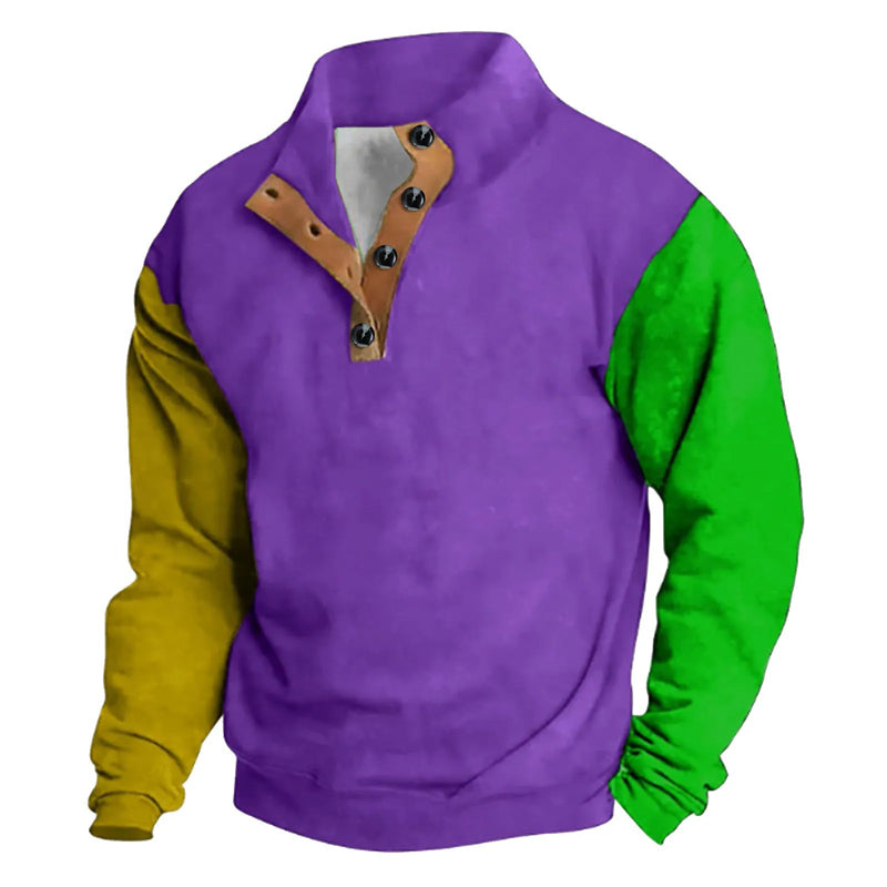 Men's Zip-Up Color Block Long Sleeve Sweatshirt