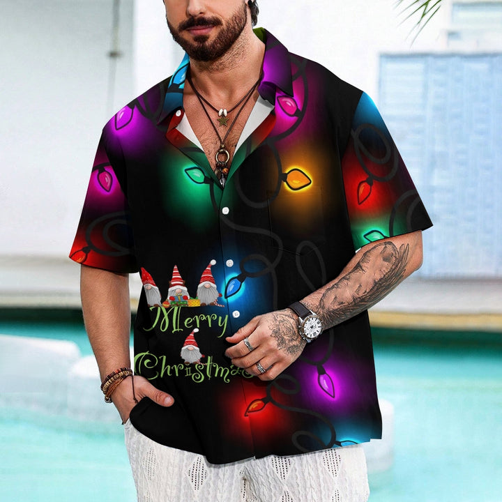 Merry Christmas Lantern Print Casual Short Sleeve Shirt 2412005340