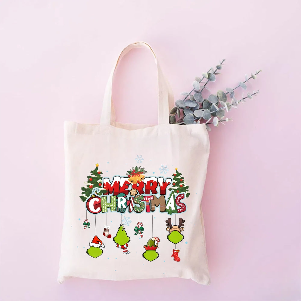 Cartoon Christmas Letter Pattern Printed Casual Tote Bag