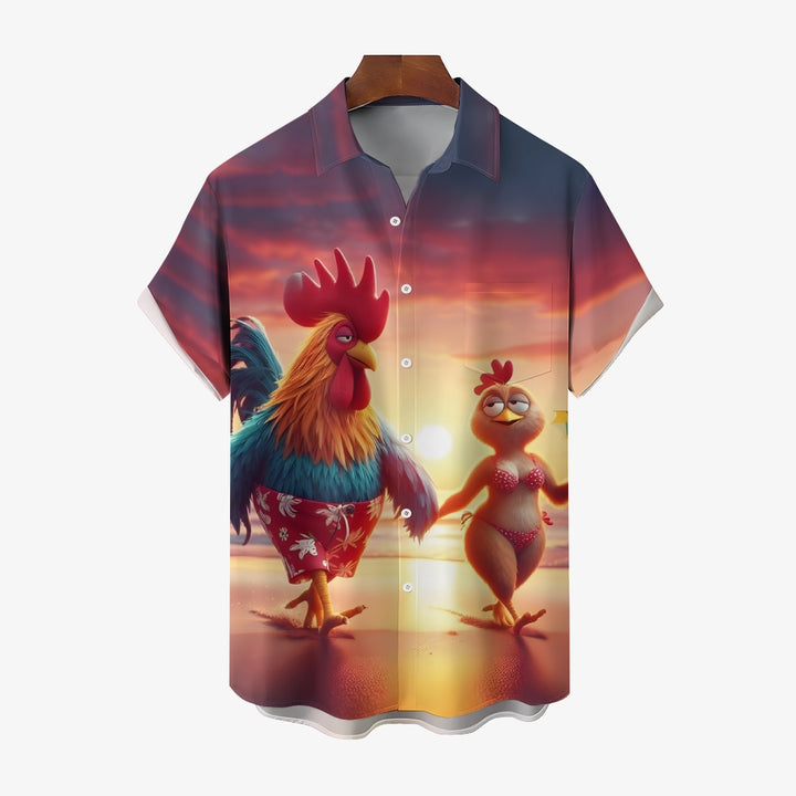 Love Chicken Hawaiian Casual Short Sleeve Shirt 2409002579