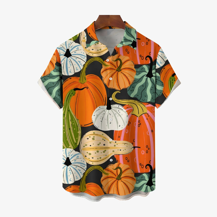 Thanksgiving Various Pumpkin Casual Short Sleeve Shirt 2410001477