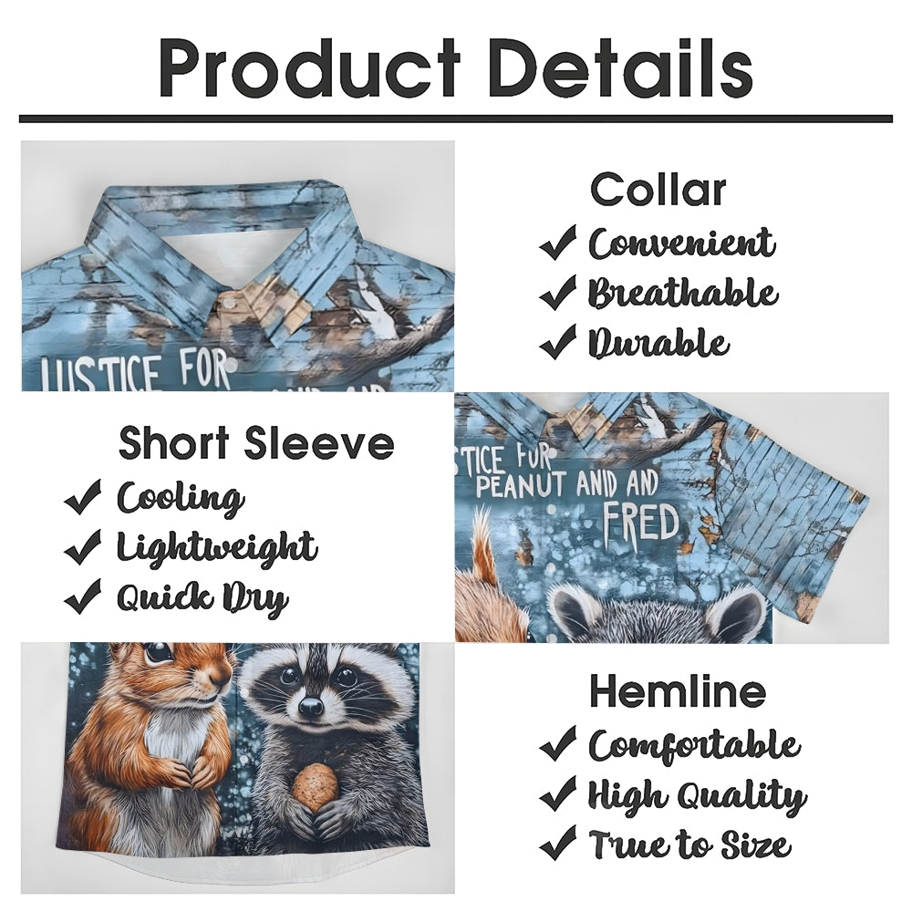 Squirrel and Peanut Print Chest Pocket Short Sleeve Shirt 2411002225