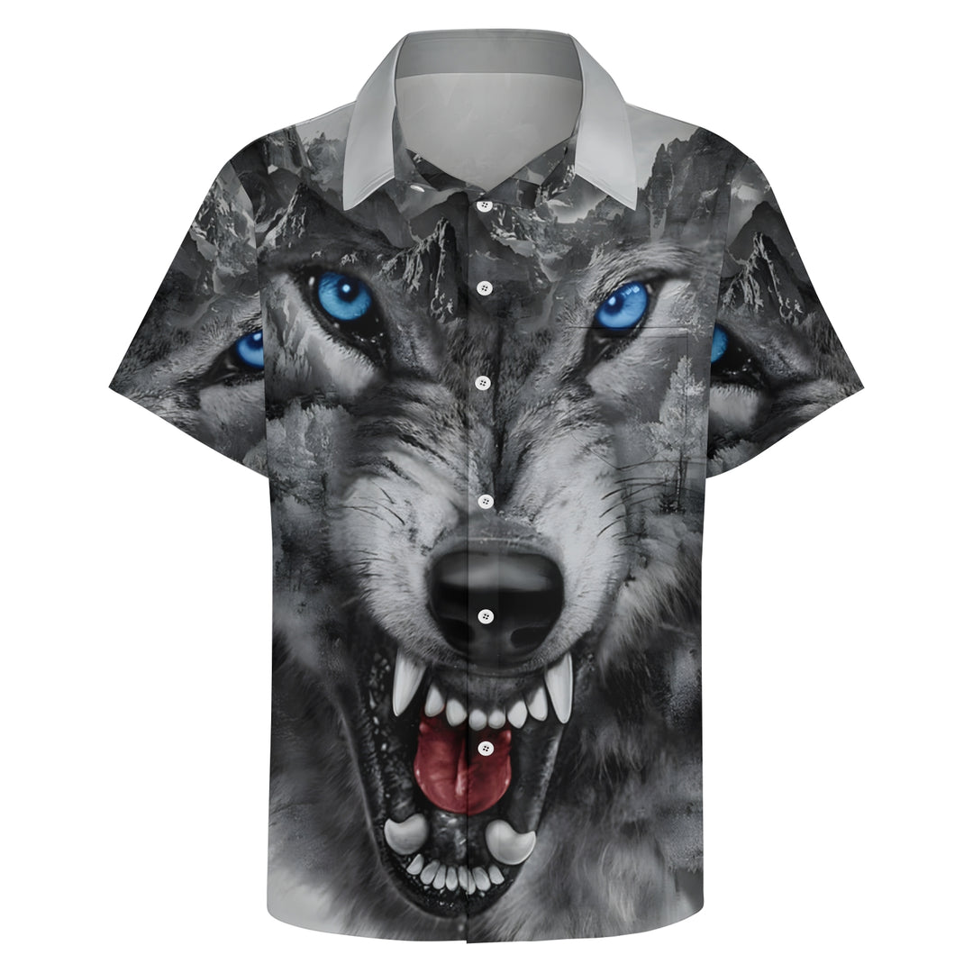 Men's Wolf Print Casual Short Sleeve Shirt 2404000450