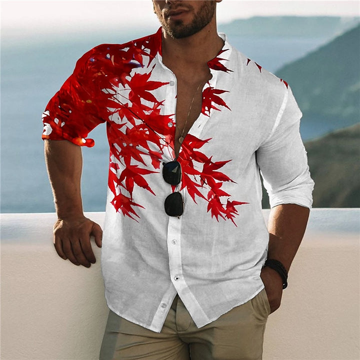Red Maple Leaf Large Size Casual Long Sleeve Shirt