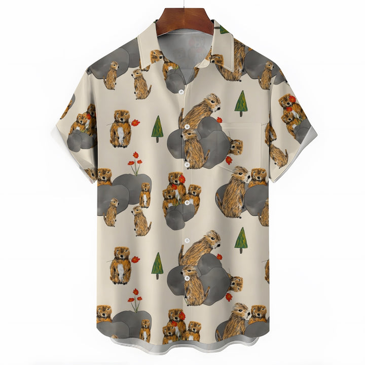 Groundhog Day Groundhogs Print Casual Short Sleeve Shirt 2412003821