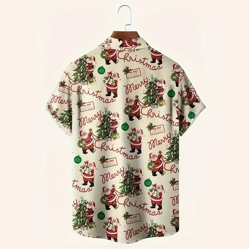 Men's Festive Christmas Cartoon Print Short Sleeve Shirt