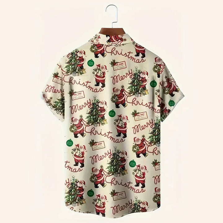 Men's Festive Christmas Cartoon Print Short Sleeve Shirt