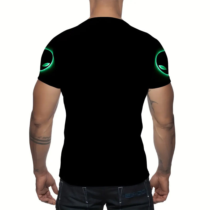 Men's 3D Alien Print Short Sleeve Crew Neck T-Shirt