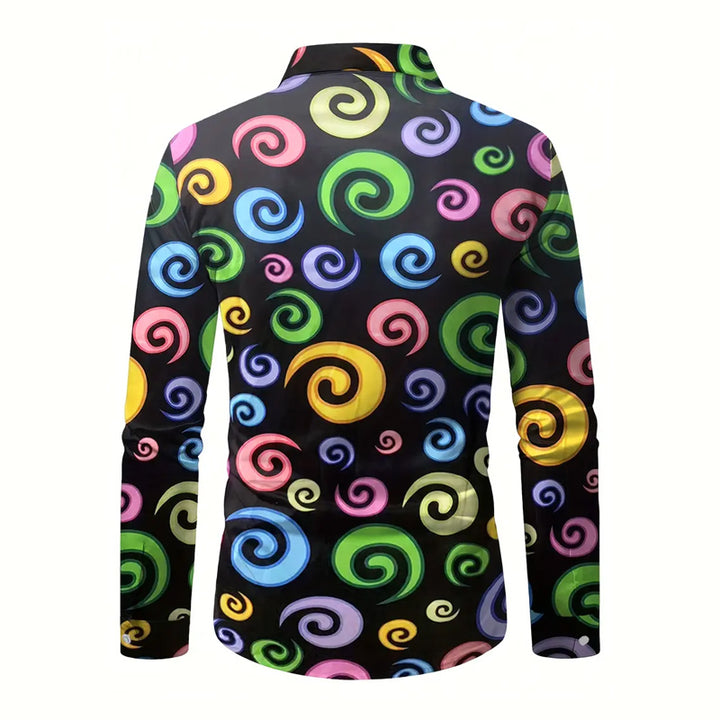 Men's Colorful Thread Print Long-sleeved Shirt