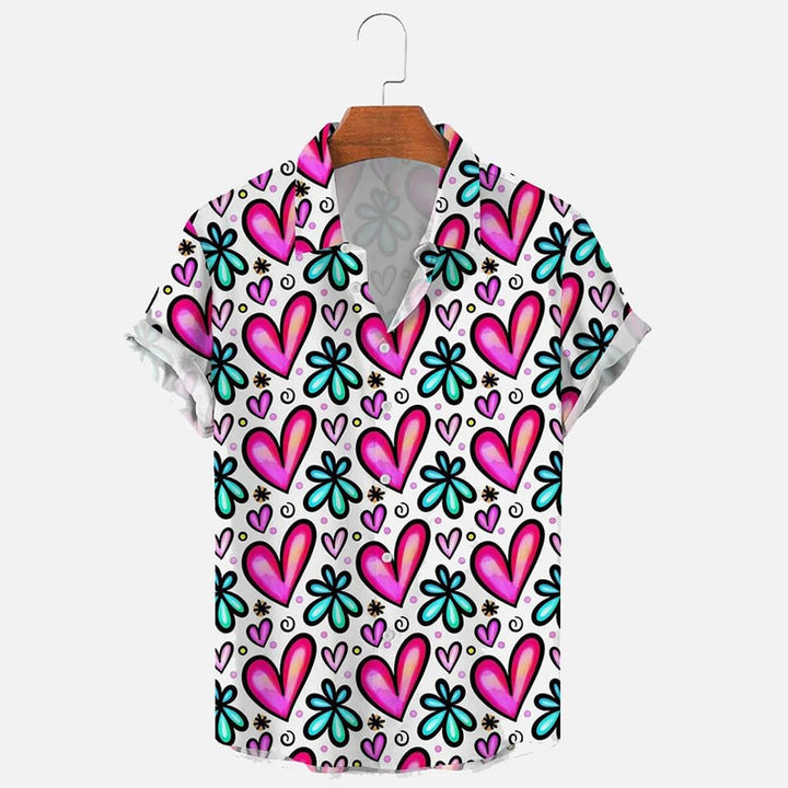 Heart Print Casual Short Sleeve Shirt