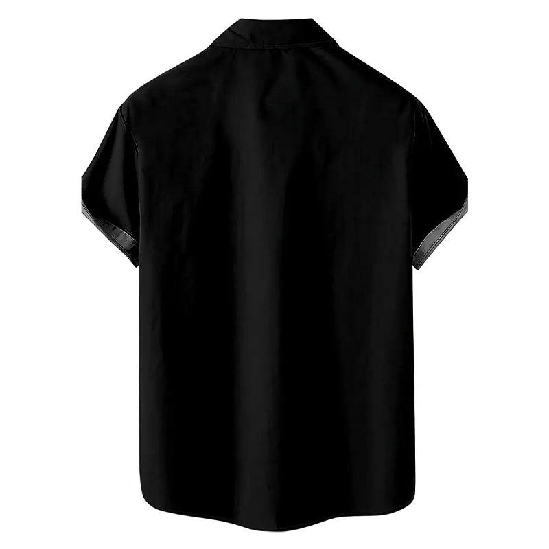 Men's Music Notes Pattern Trendy Short Sleeve Lapel Shirt