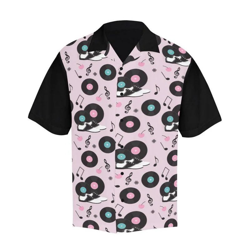 Men's vinyl record print short sleeve shirt