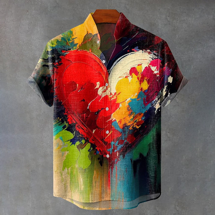 Rainbow Collection Abstract Oil Painting Heart Art Printed Casual Shirt