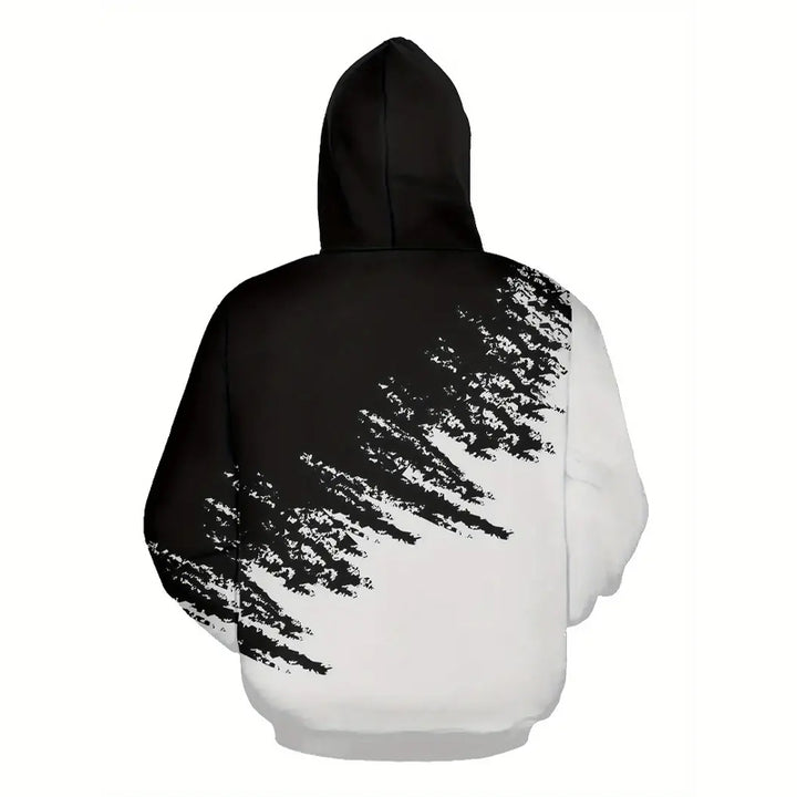 Men's Black and White Gradient with Rose Print Hoodie