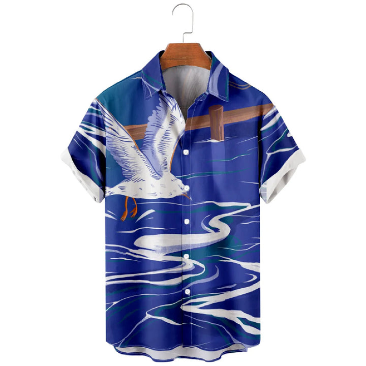 Seagull and Wave  Button Up Shirt Fashion Mens' Shirt Short Sleeve Regular Fit