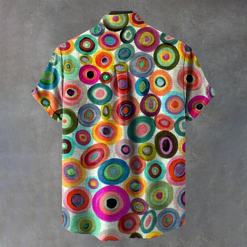 Vintage Colorful Circle Spot Art Print Casual Shirt