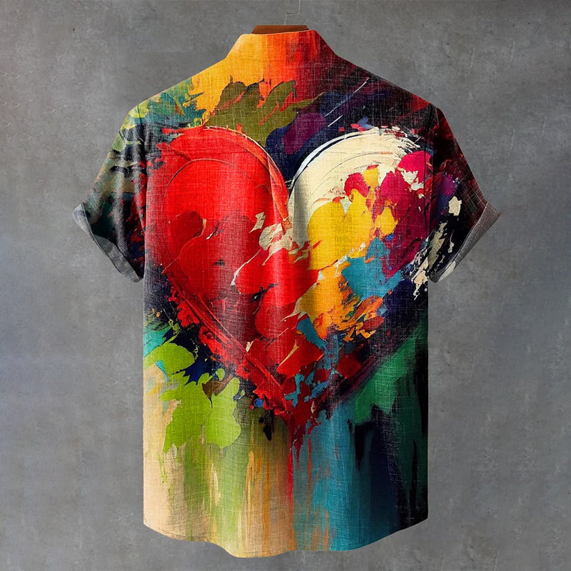 Rainbow Collection Abstract Oil Painting Heart Art Printed Casual Shirt