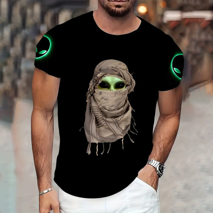 Men's 3D Alien Print Short Sleeve Crew Neck T-Shirt