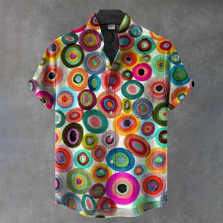 Vintage Colorful Circle Spot Art Print Casual Shirt