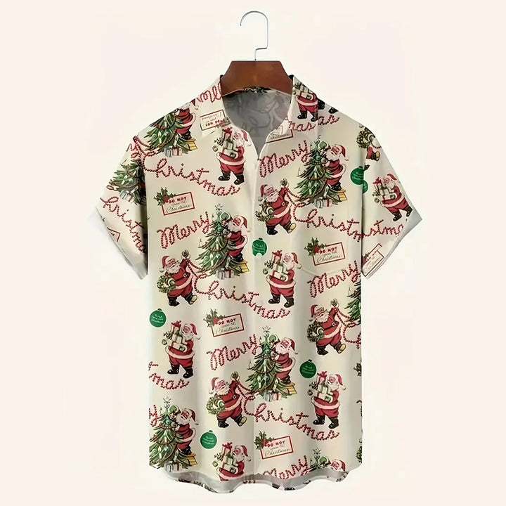 Men's Festive Christmas Cartoon Print Short Sleeve Shirt