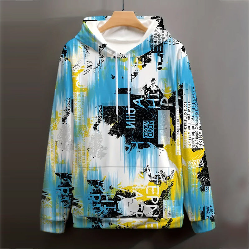 Men's Street Style Graffiti Pattern Trendy Long Sleeve Hooded