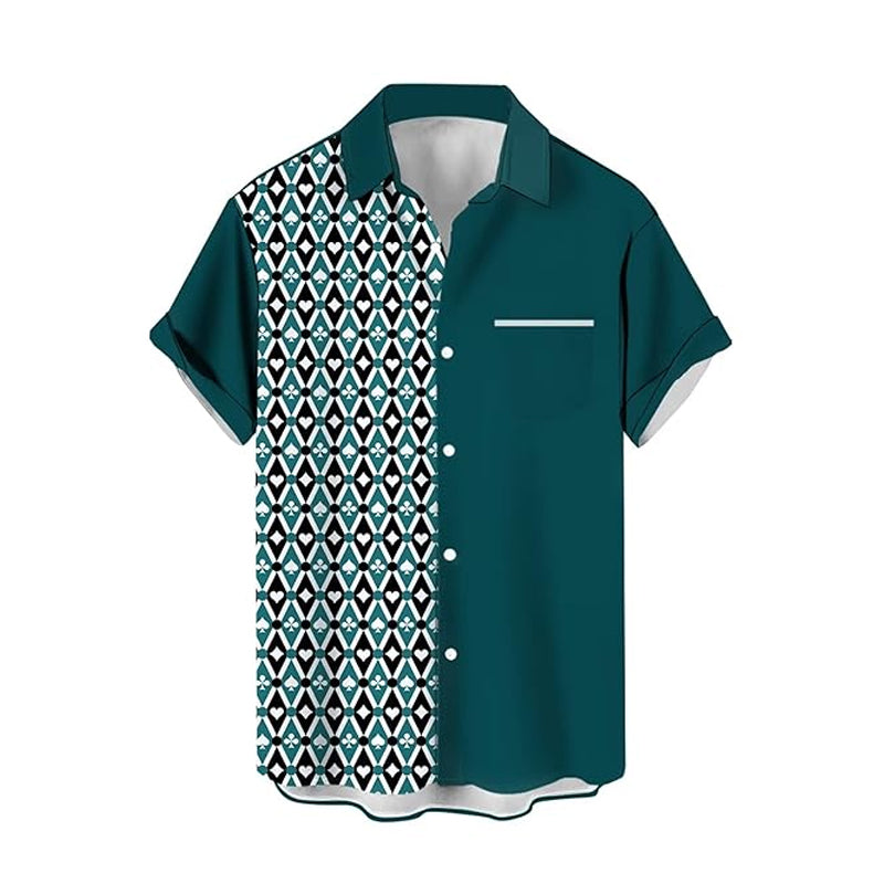 Mens Vintage Poker Printed Short Sleeve Button Shirt