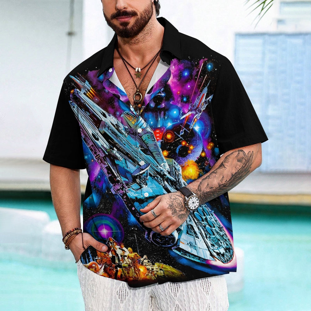 Futuristic Spaceship Print Casual Short Sleeve Shirt 2412005951