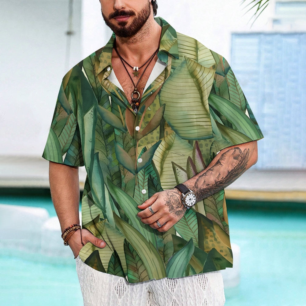 Tropical Plant Print Casual Short Sleeve Shirt 2412005939