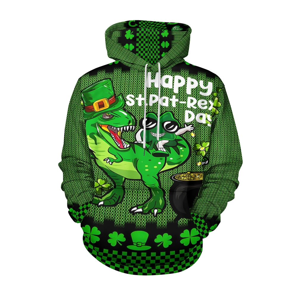 Plue Size Happy St. Patrick's Day Dinosaur Printed Hoodies 2411009041