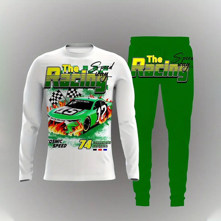 Men's Casual 3D Printed Racing Themed Sweatshirt and Pants Set