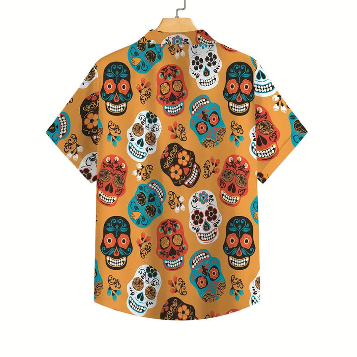 Men's Casual Short Sleeve Shirt with Unique Skull Print