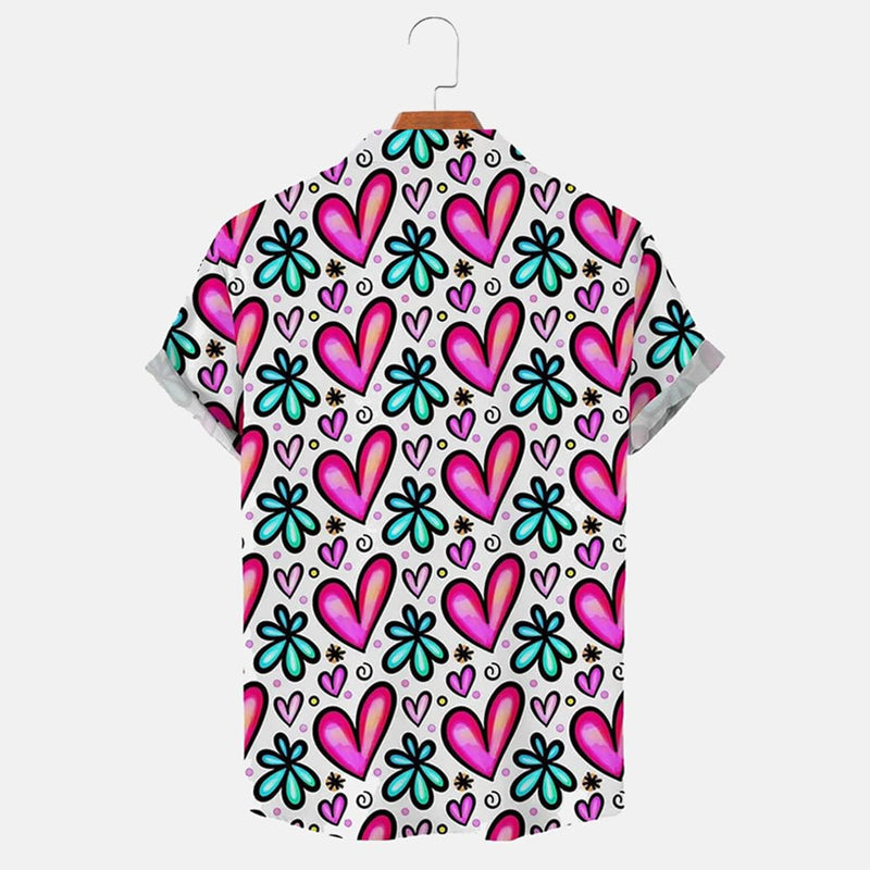 Heart Print Casual Short Sleeve Shirt