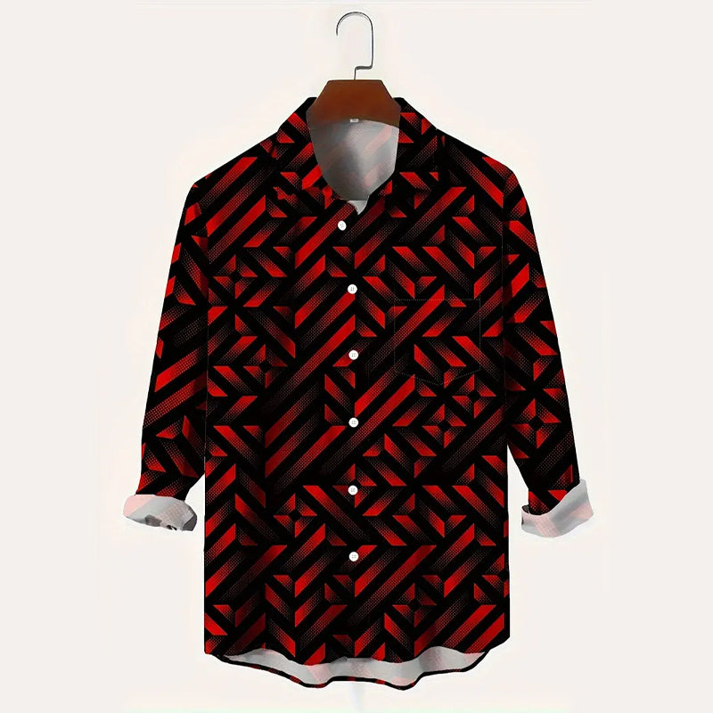 Men's Vintage-Inspired Geometric Plaid Print Shirt