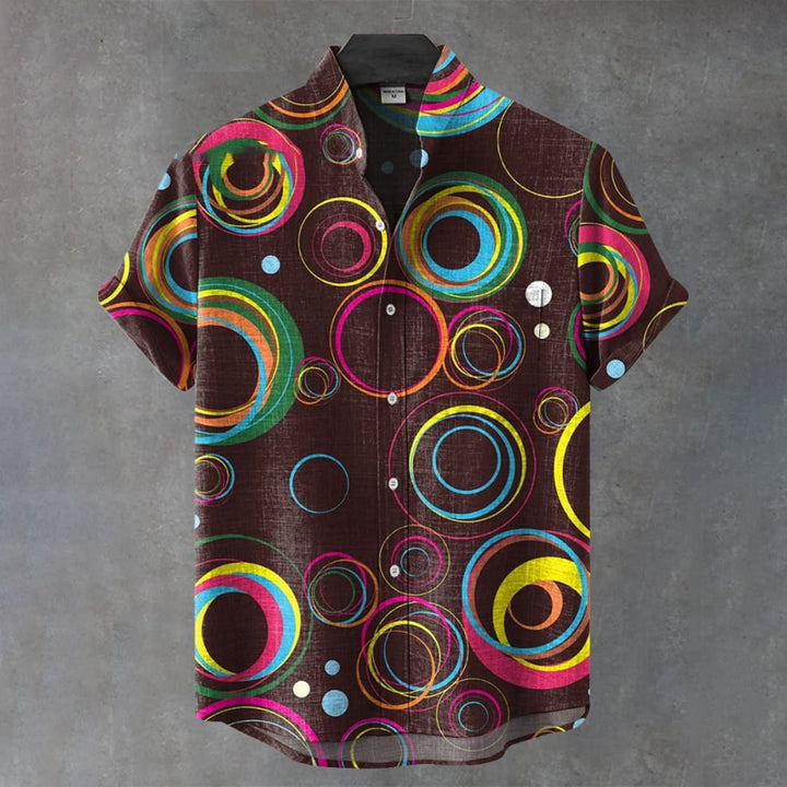 Men's Vintage Art Print Casual Short Sleeve Shirt