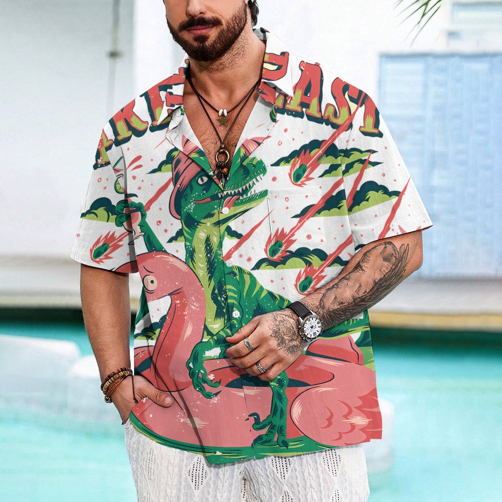 Fun Dinosaur Flamingo Casual Large Size Short Sleeve Shirt 2407002170