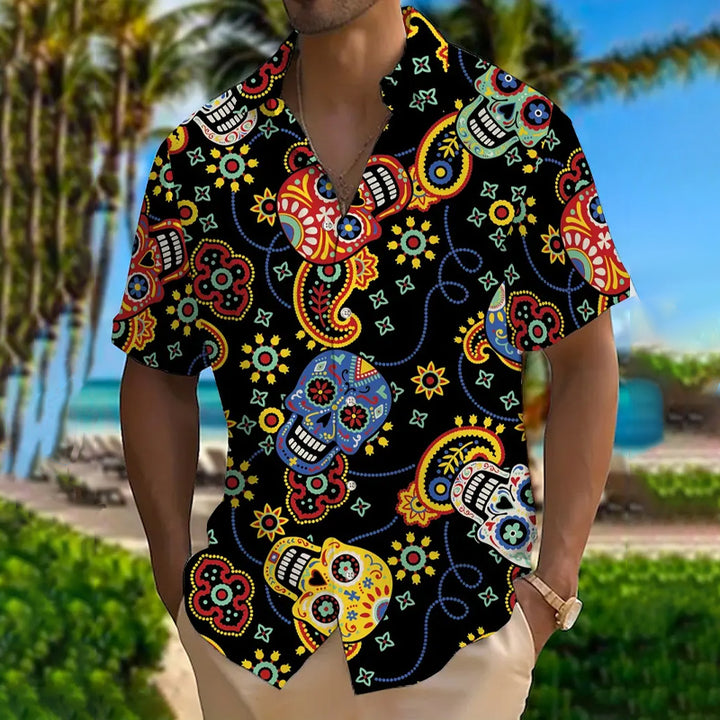 Men's Unique Skull Print Casual Short Sleeve Shirt