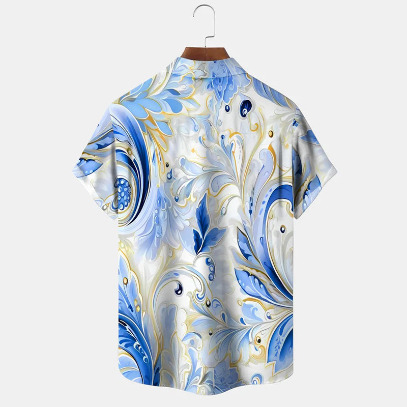 Plant Leaves Button Casual Short Sleeve Shirt