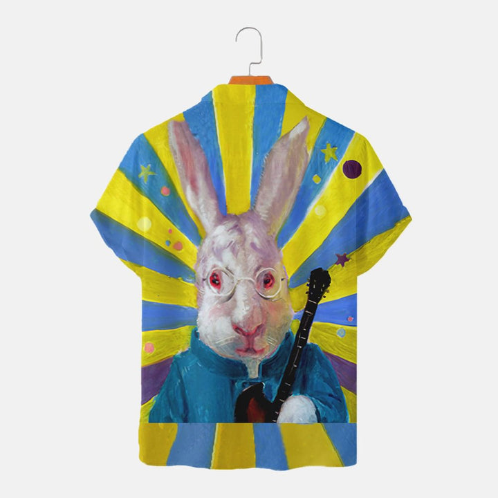 Bunny Musician Print Casual Short Sleeve Shirt