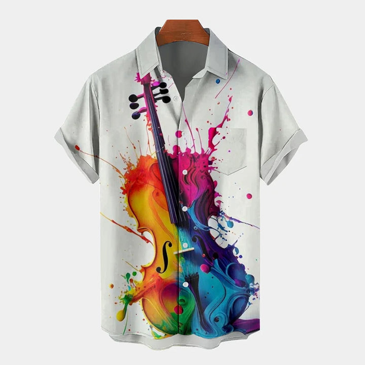 Men's Fashion Trendy Music Element Printed Casual Short-Sleeved Shirt