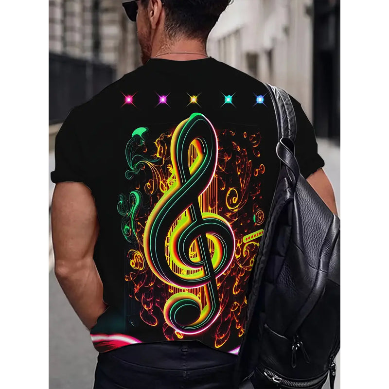 Plus Size Mens Vibrant 3D Music Note DesignGraphic Print T-shirt