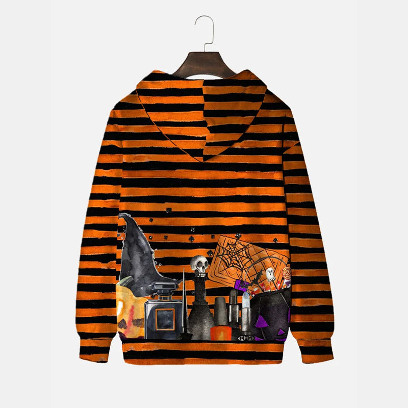 Orange And Black Stripes Halloween Printing Hooded