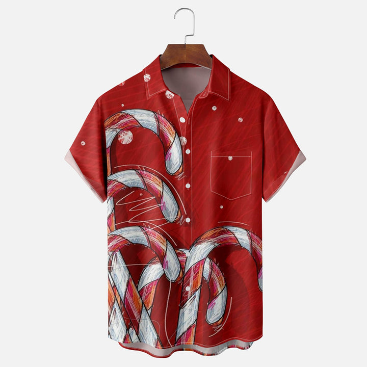 Men's Christmas Candy Cane Short Sleeve Shirt