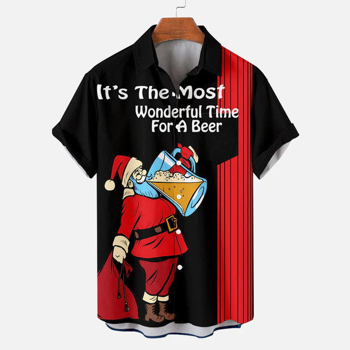 Men's Santa Claus Print Short-sleeved Shirt