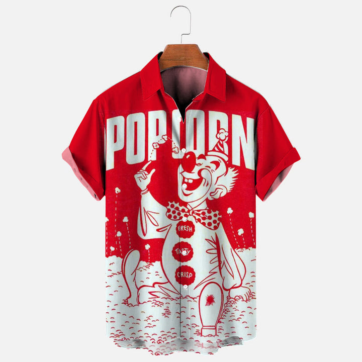 Men's Retro Joker Popcorn Graphic Print Short Sleeve Shirt